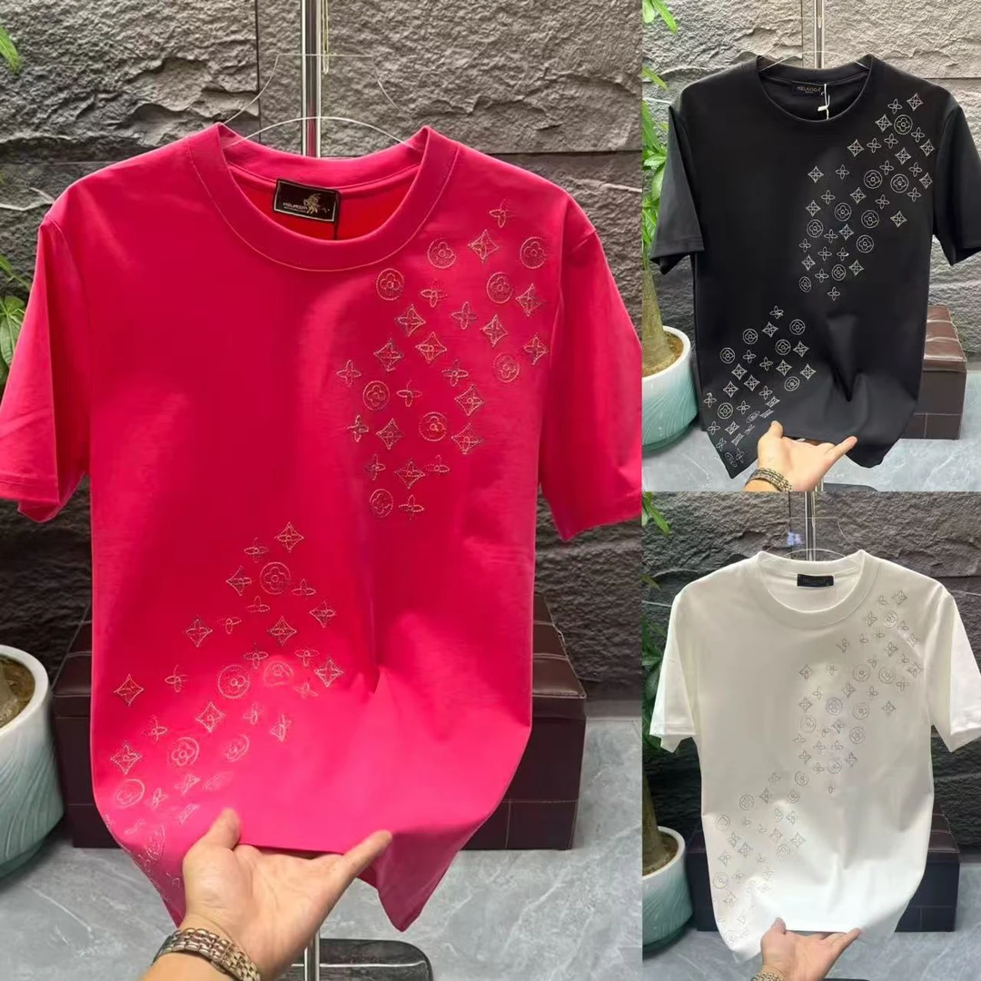 T恤夏季潮牌刺绣网红款休闲百搭短袖上衣半袖潮流印花红色春夏