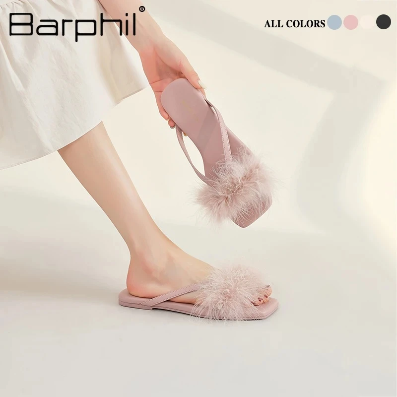 BARPHIL毛毛拖鞋夏季仙女风外穿羽毛时尚凉拖百搭防滑软底凉拖鞋