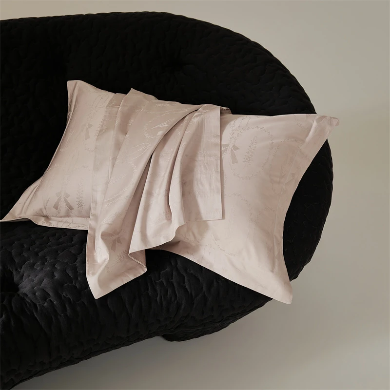 简约贡缎长绒棉提花枕头套一对装全棉纯棉床上用品四季通用
