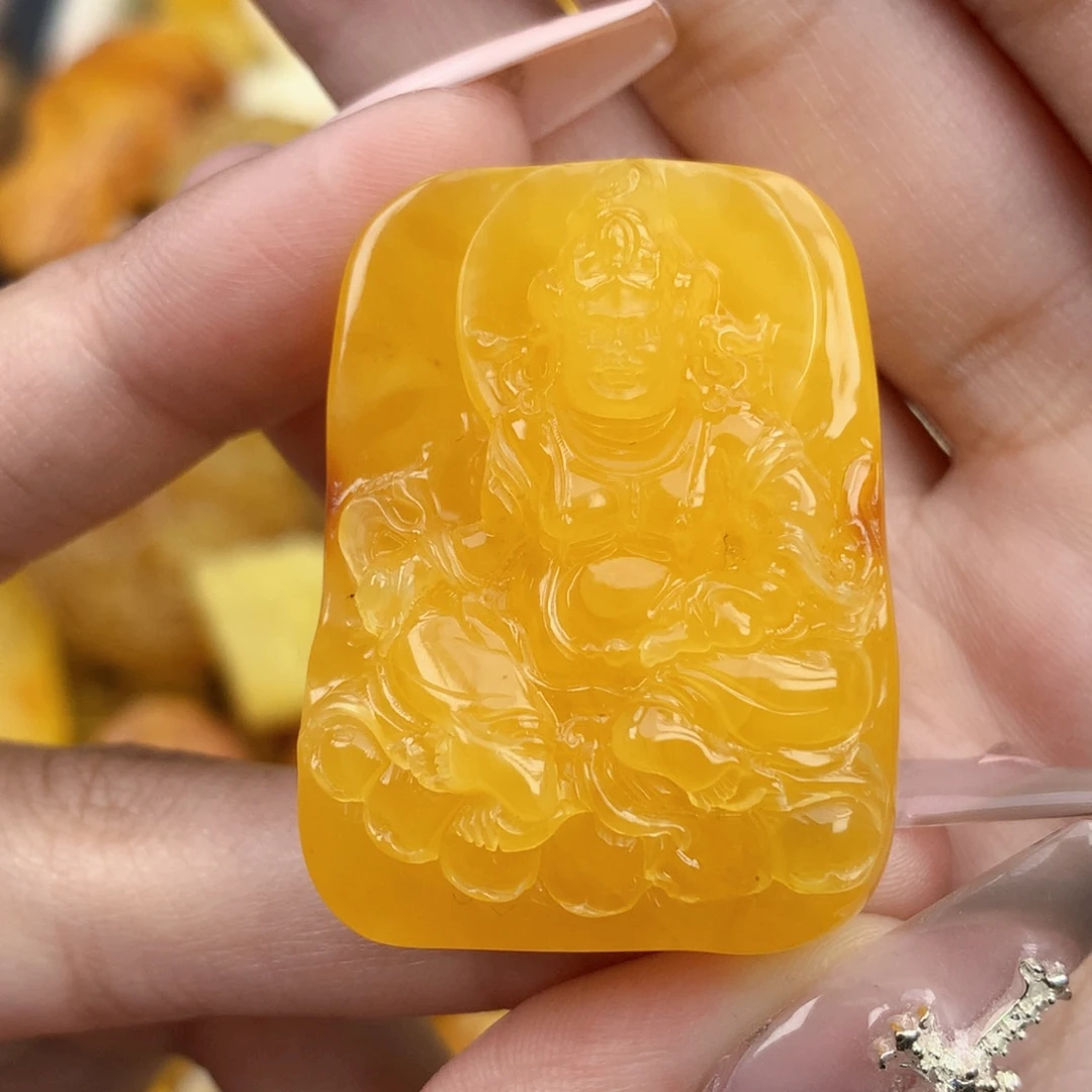 琥珀未镶嵌珠宝奇石37*28*15 黄财神