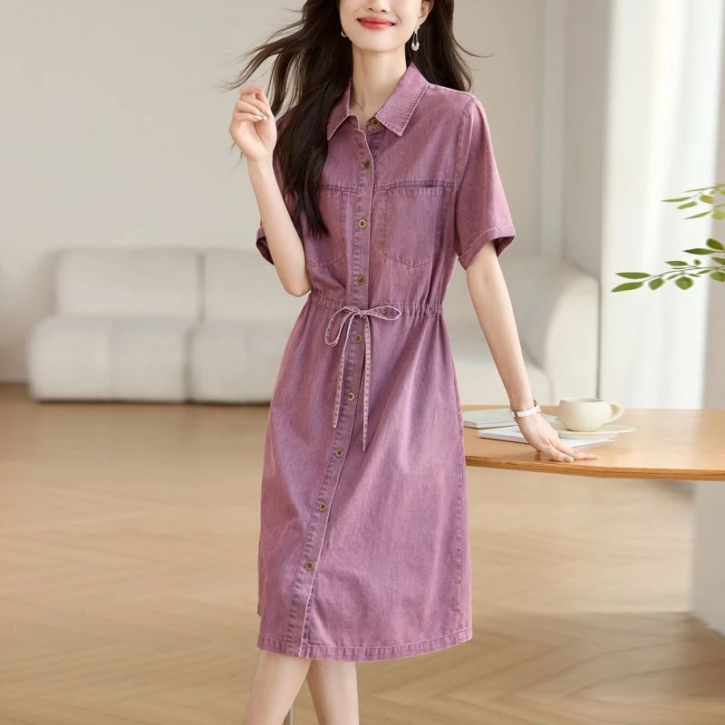2669连衣裙2025时尚夏季新款牛仔宽松中长款短袖气质显瘦裙子