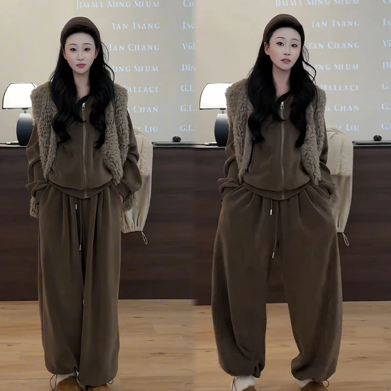 2025秋冬新款时尚显瘦气质网红高档套装女高级百搭宽松大码三件套