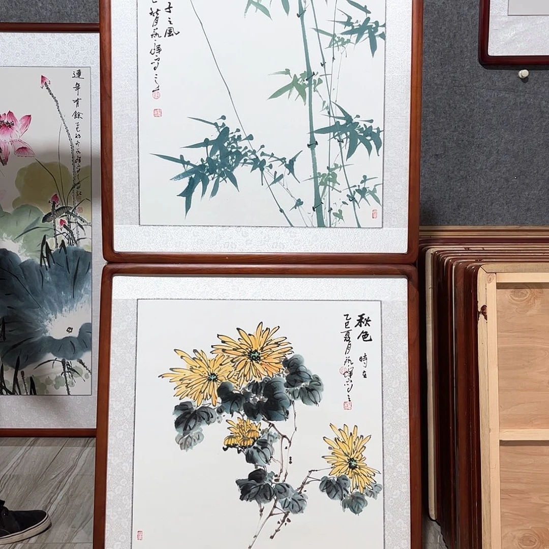 国画书画作品带框63×63