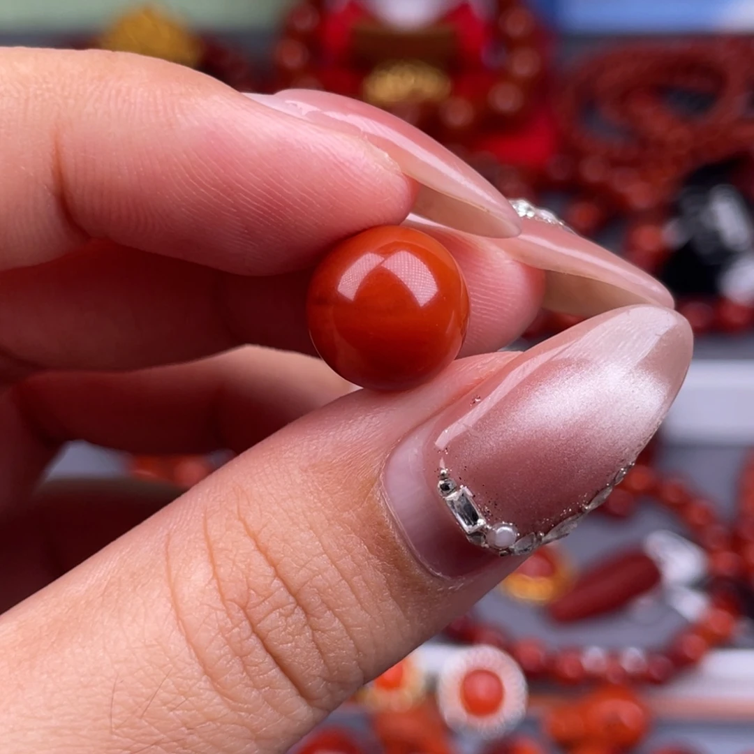 南红玛瑙未镶嵌其他原矿）11.6mm瓦西柿子红满肉圆珠