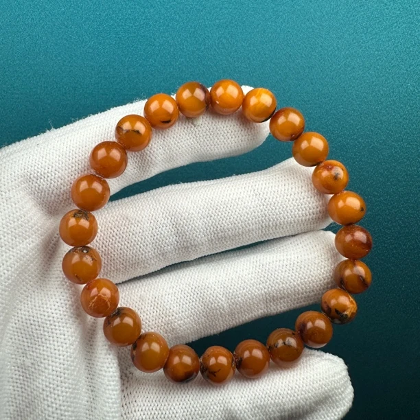 B7470天然原矿俄料蜜蜡 瑕疵特价手串 8mm支持复检