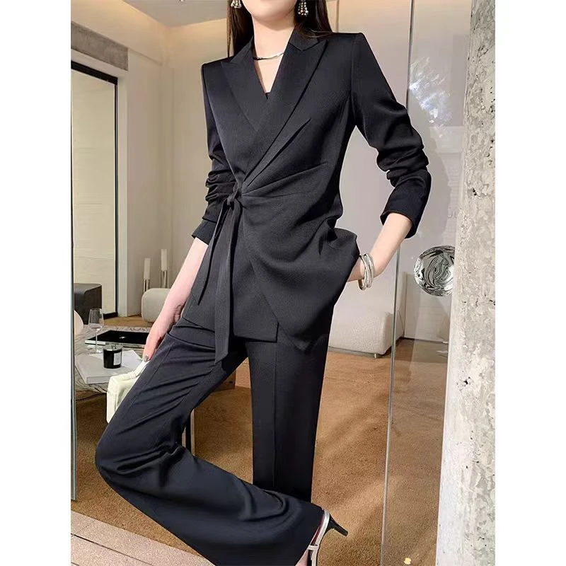 JX185 职业宽松型西装小众女名媛树脂固色高腰暗扣极简风