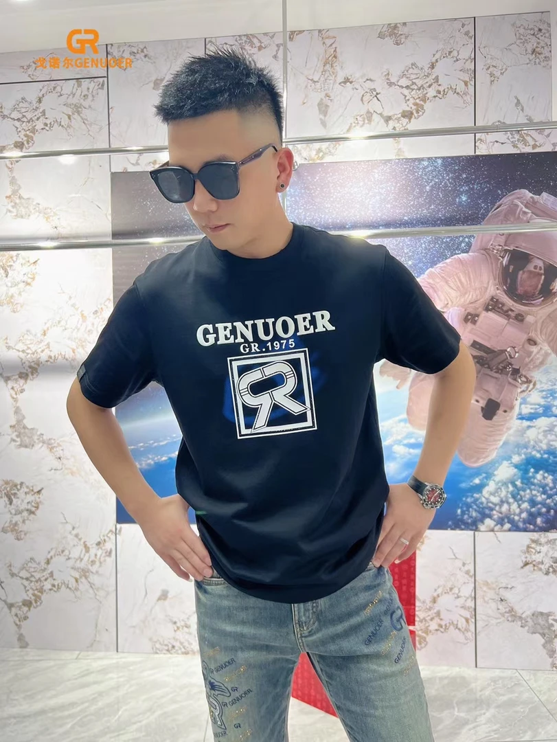 戈诺尔印花T恤男款短袖2025夏季立体压花潮流全棉圆领半袖体恤