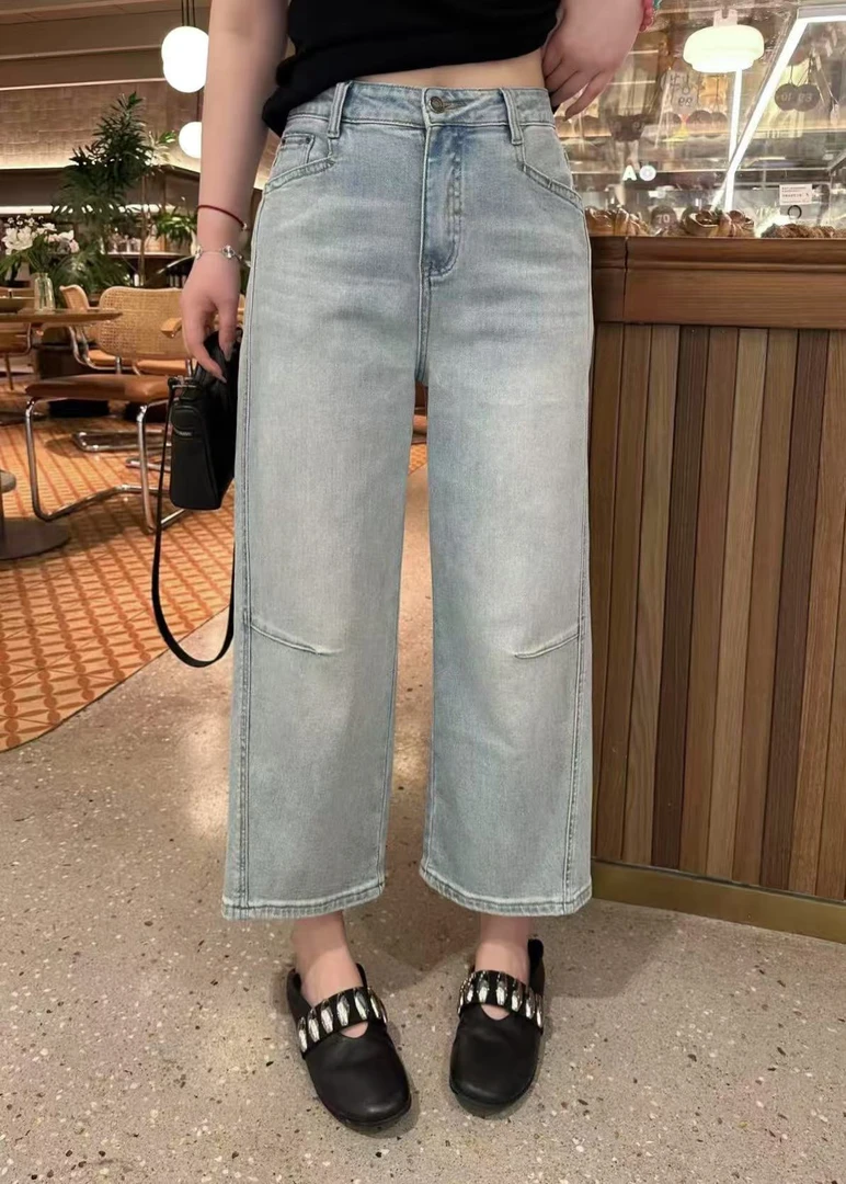 琪琪怪怪大码女装【8分修容裤】夏季弯刀显瘦百搭牛仔裤P26916QTQ