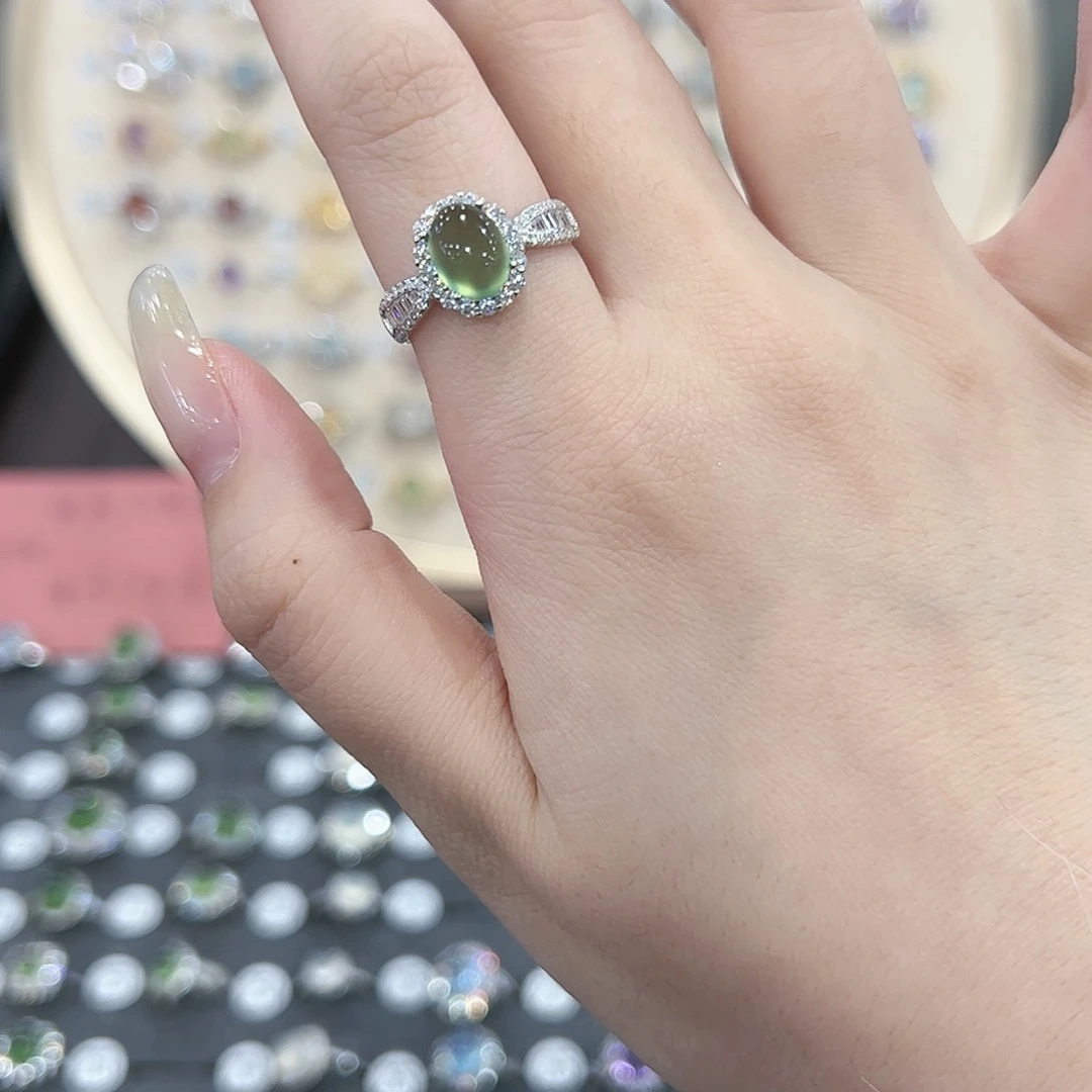 蛇纹石玉戒指银S925镶嵌砂*橘