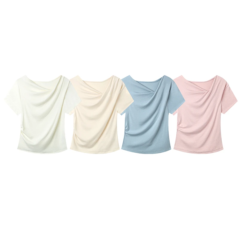 ANDEARDI夏款斜荡领设计感小众正肩短袖T恤上衣