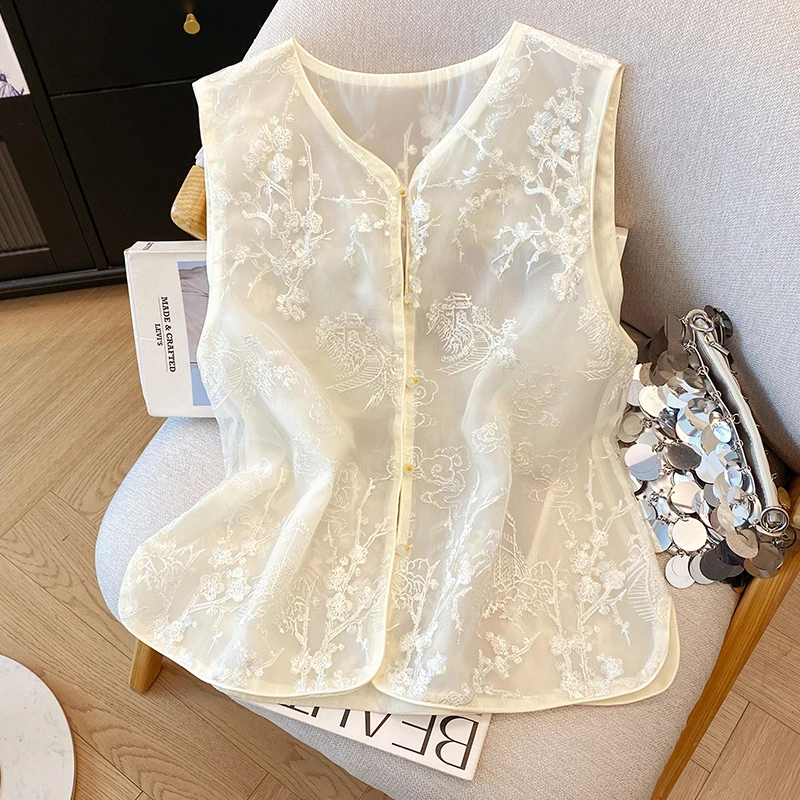 新中式轻国风马甲背心夏季薄款刺绣马夹坎肩复古叠穿外套上衣