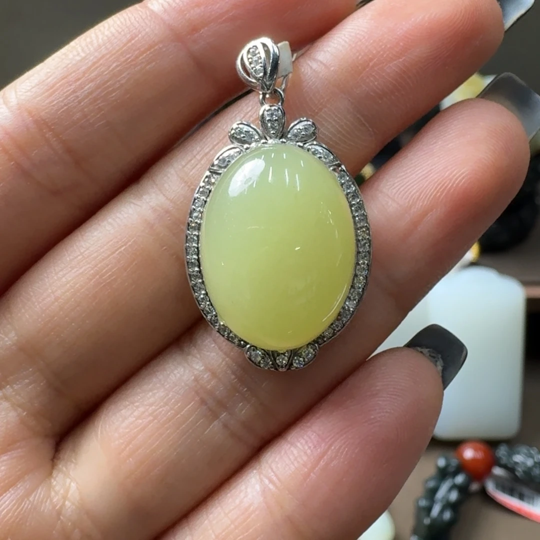 和田玉银S925镶嵌吊坠(不含链)