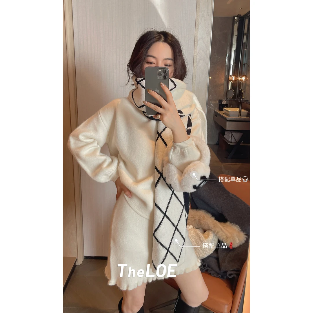 TheLOE/浣熊绒+绵羊毛木耳边时尚减龄针织半裙#LE-88208