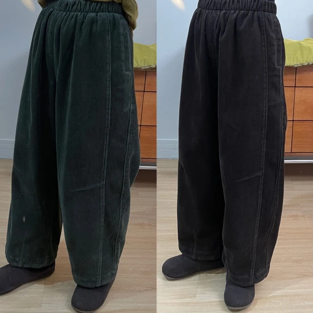 see U自制日系高品质灯芯绒加绒阔腿裤 冬季加绒高腰显瘦阔腿裤