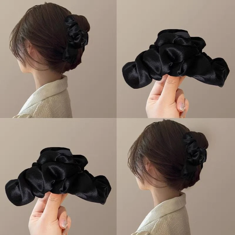 高级感缎面大号抓夹气质褶皱后脑勺盘发鲨鱼夹2025新款发夹头饰女