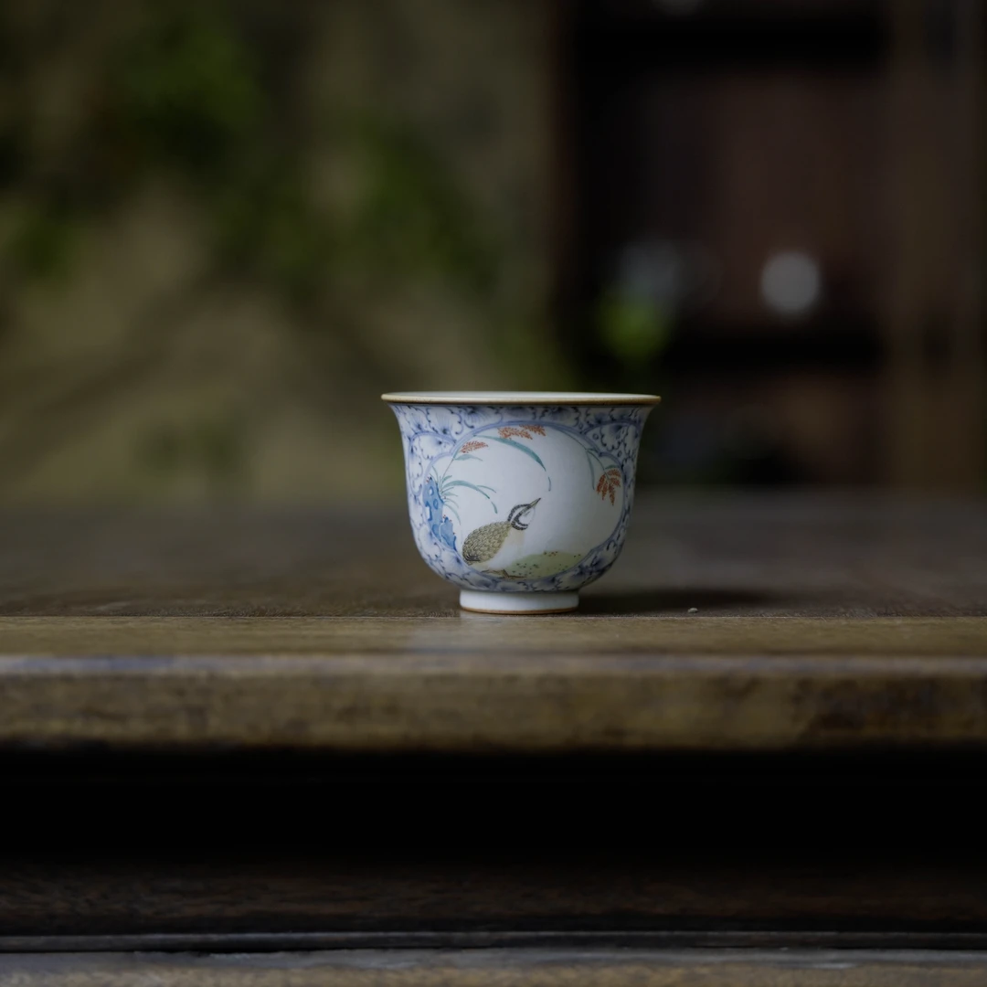 斋居 鹌鹑银-朴云堂-杏叶茶杯（朴杯0377）