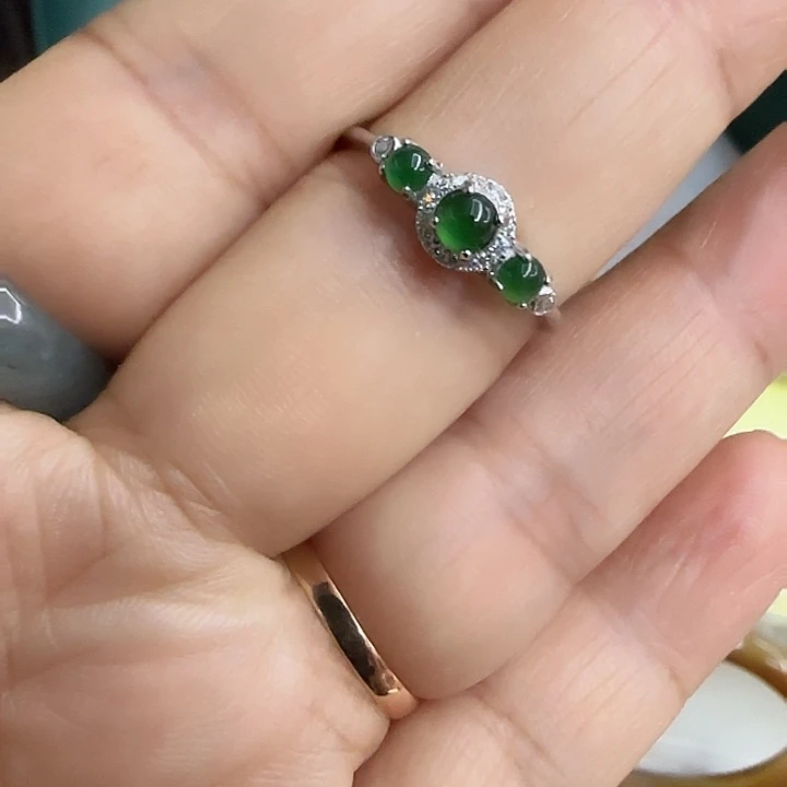翡翠银S925镶嵌戒指戒指