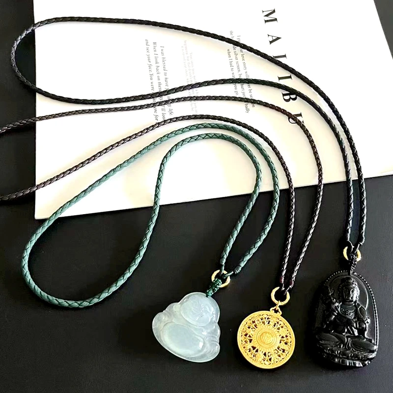 钛钢皮质项链 万能扣卡扣免绑吊坠绳长款玉坠挂绳项链绳毛衣链长