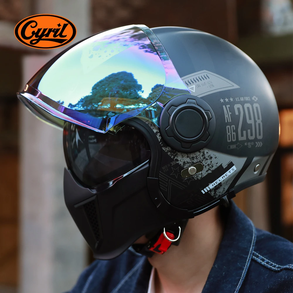 复古全盔摩托车头盔男夏季骑行巡航机车四季头盔