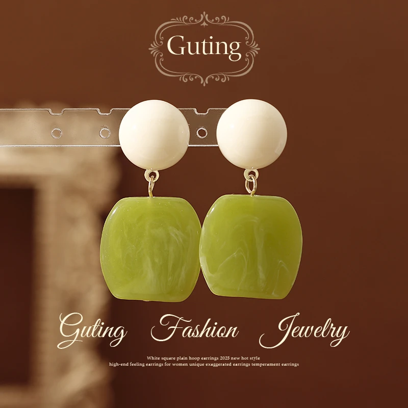 铜合金耳饰 21780法式复古撞色韩系小清新简约百搭气质耳钉耳饰