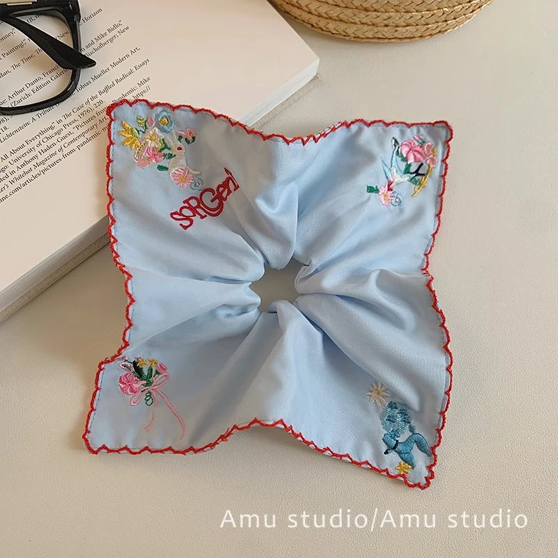 重工刺绣高级感方巾大肠发圈女韩系方形扎头发低马尾皮筋发绳头绳