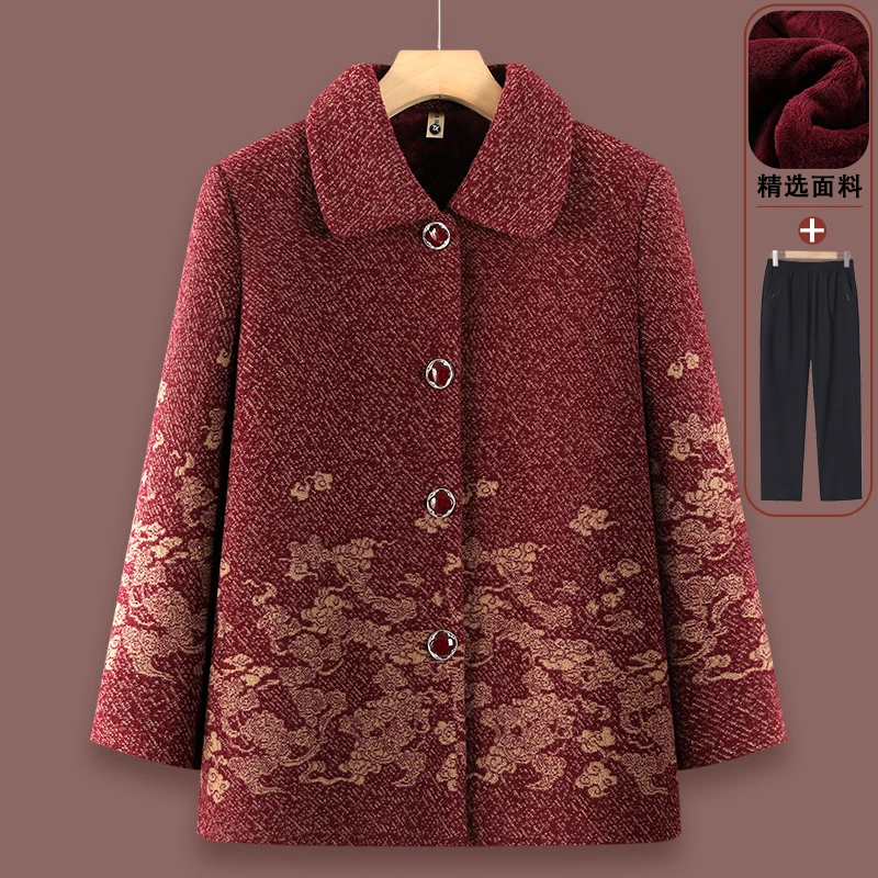 洋气奶奶装秋冬装外套中老年人女装妈妈装上衣唐装加绒加厚上衣服