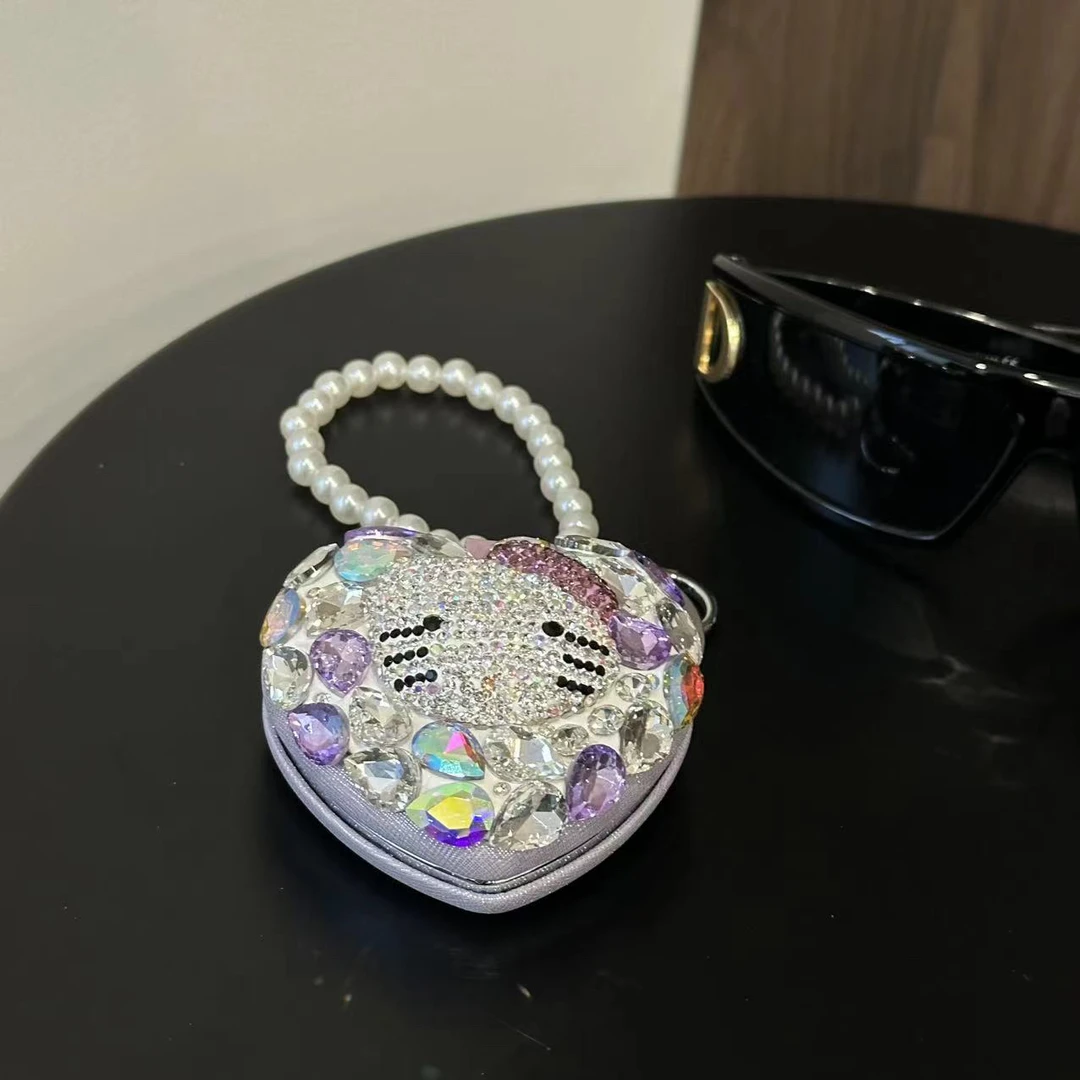 紫色爱心猫咪镜子包挂件-38274