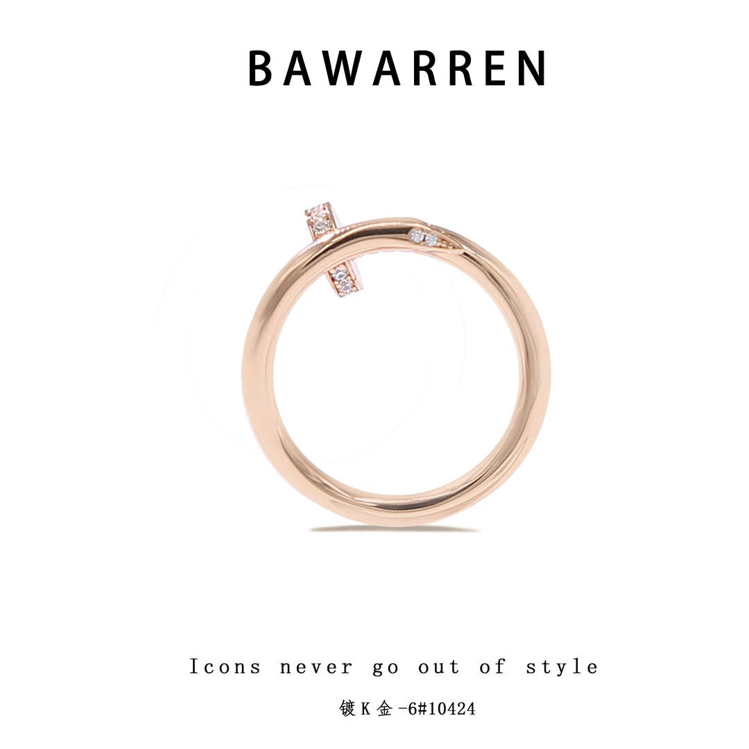 Bawarren 意❤ 【V金版本 】精工CNC 10424-钉子轻奢戒指