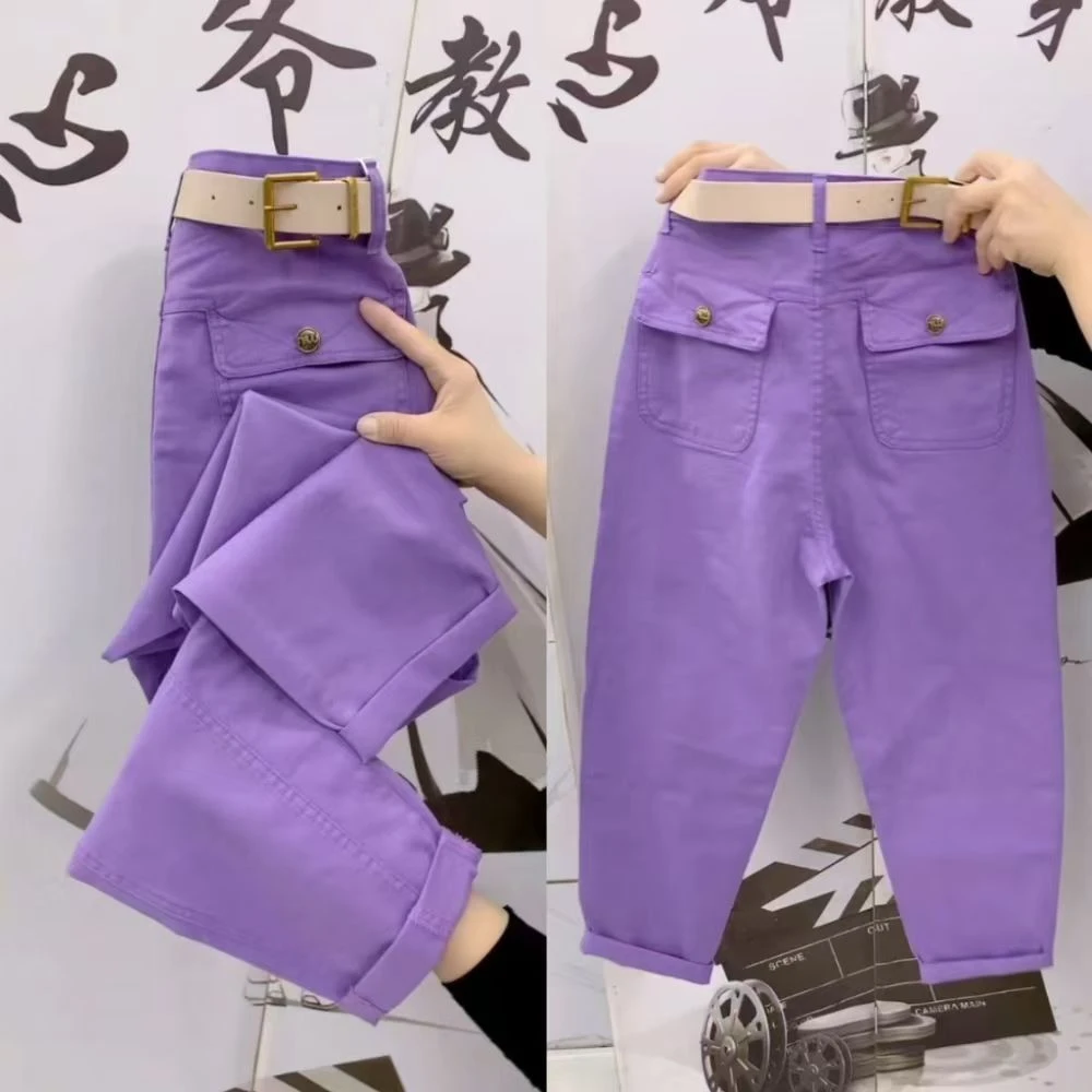 2025夏季新款休闲裤小个子九分弹力纯色百搭哈伦裤女显瘦九分宽松