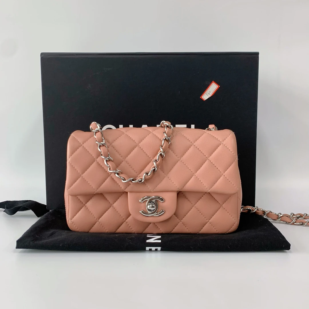 99新 Chanel/香奈儿 99新 干枯玫瑰粉cf大mini方胖子斜挎包