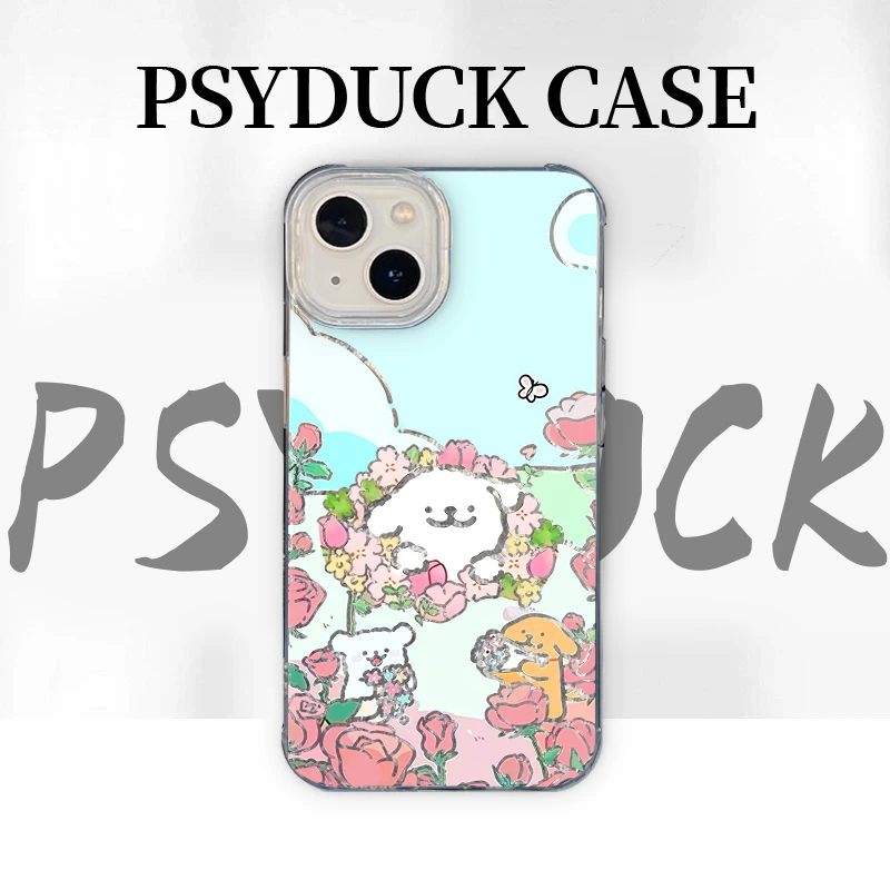 适用苹果华为一加小米镂空捧花线条小狗IMD羽纱创意防摔手机壳