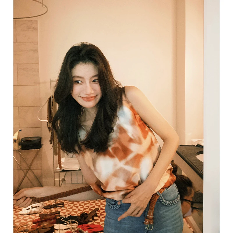 【ALONE SAVOR】龍喜儿 春日晴 复古花色晕染修身抹胸吊带Z304