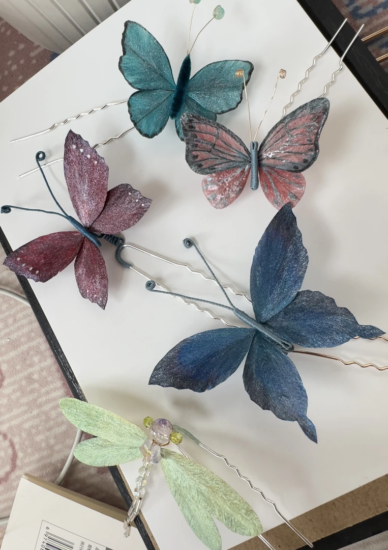 蜻蜓 蝴蝶  绒花发夹头饰发饰配饰夹子