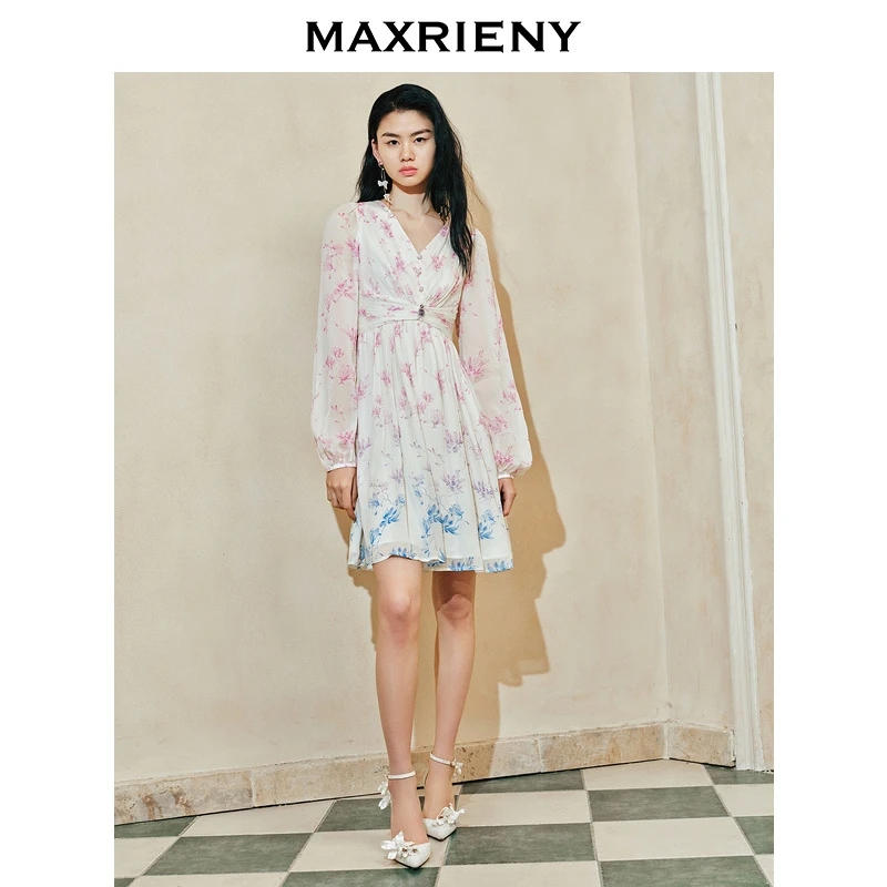 【蜜思仝】MAXRIENY仙美氛围感渐变晕染玉兰连衣裙