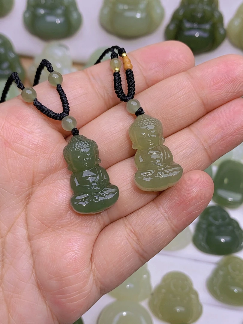 天然和田玉宝宝佛玉坠时尚弥勒佛吊坠男女款配绳送礼物
