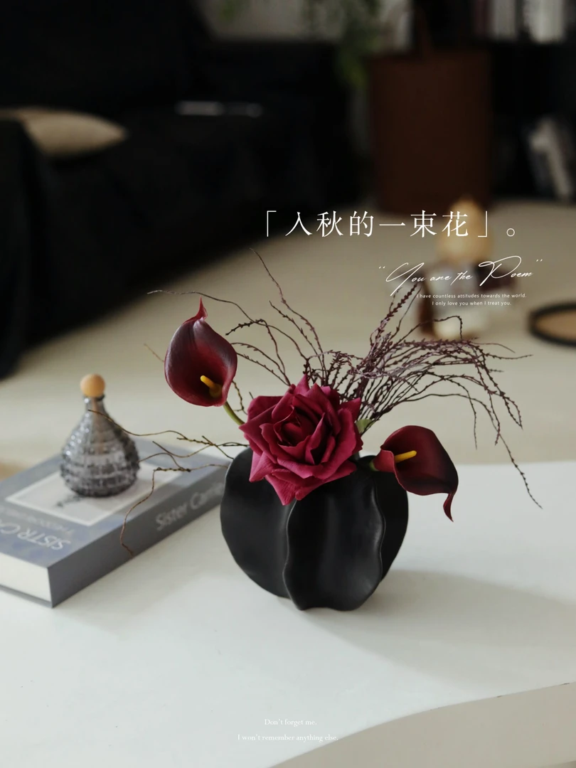 仿真花摆件装饰样板间酒店电视柜陶瓷花瓶玫瑰花束假花摆设