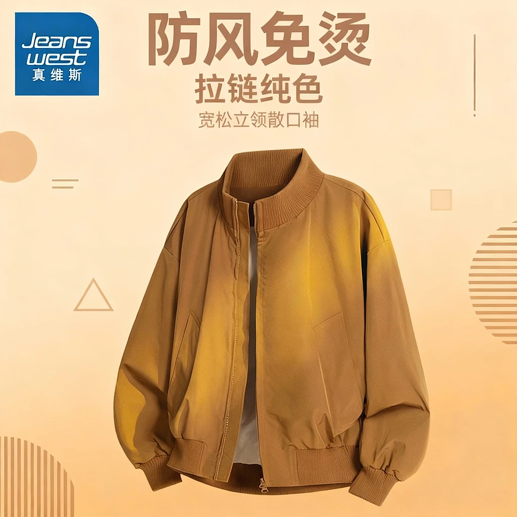 真维斯美式高街潮牌立领长袖夹克男士秋冬新款防风百搭设计感外套