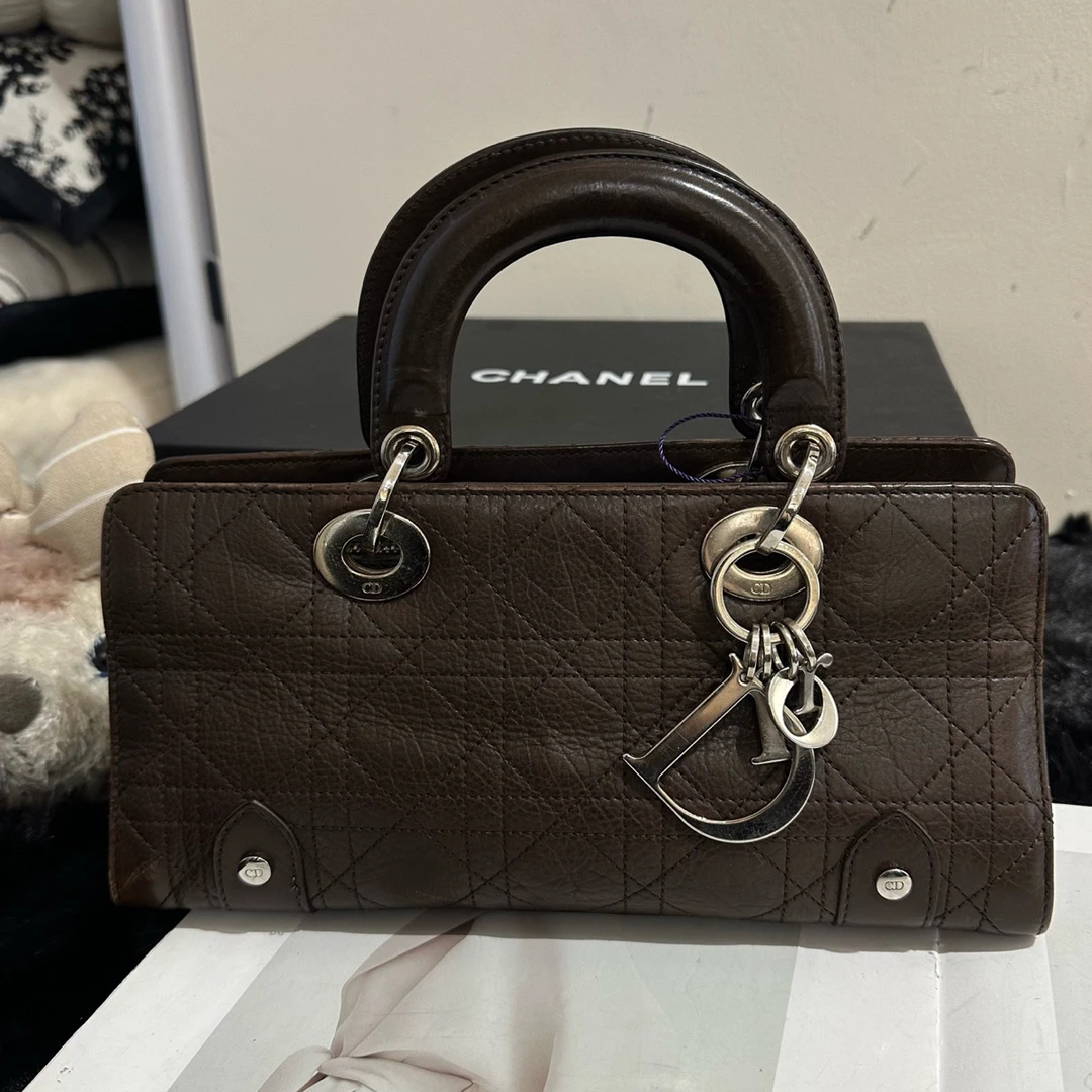 95新 DIOR/迪奥 迪奥Dior巧克力色横版戴妃手提包