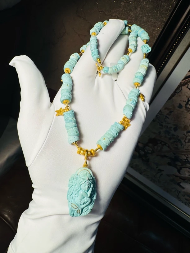 LB1201松石大肠美人鱼18K项链