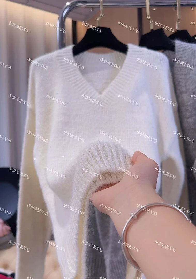 韩系V领套头保暖毛衣女秋冬新款长袖慵懒宽松百搭显瘦针织毛衫