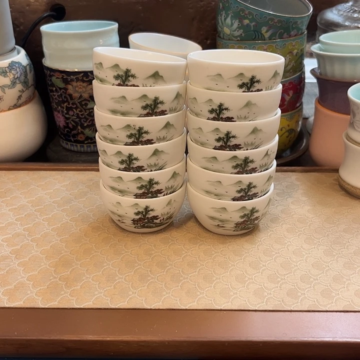 瓷片陶瓷单杯微瑕12个山水人家