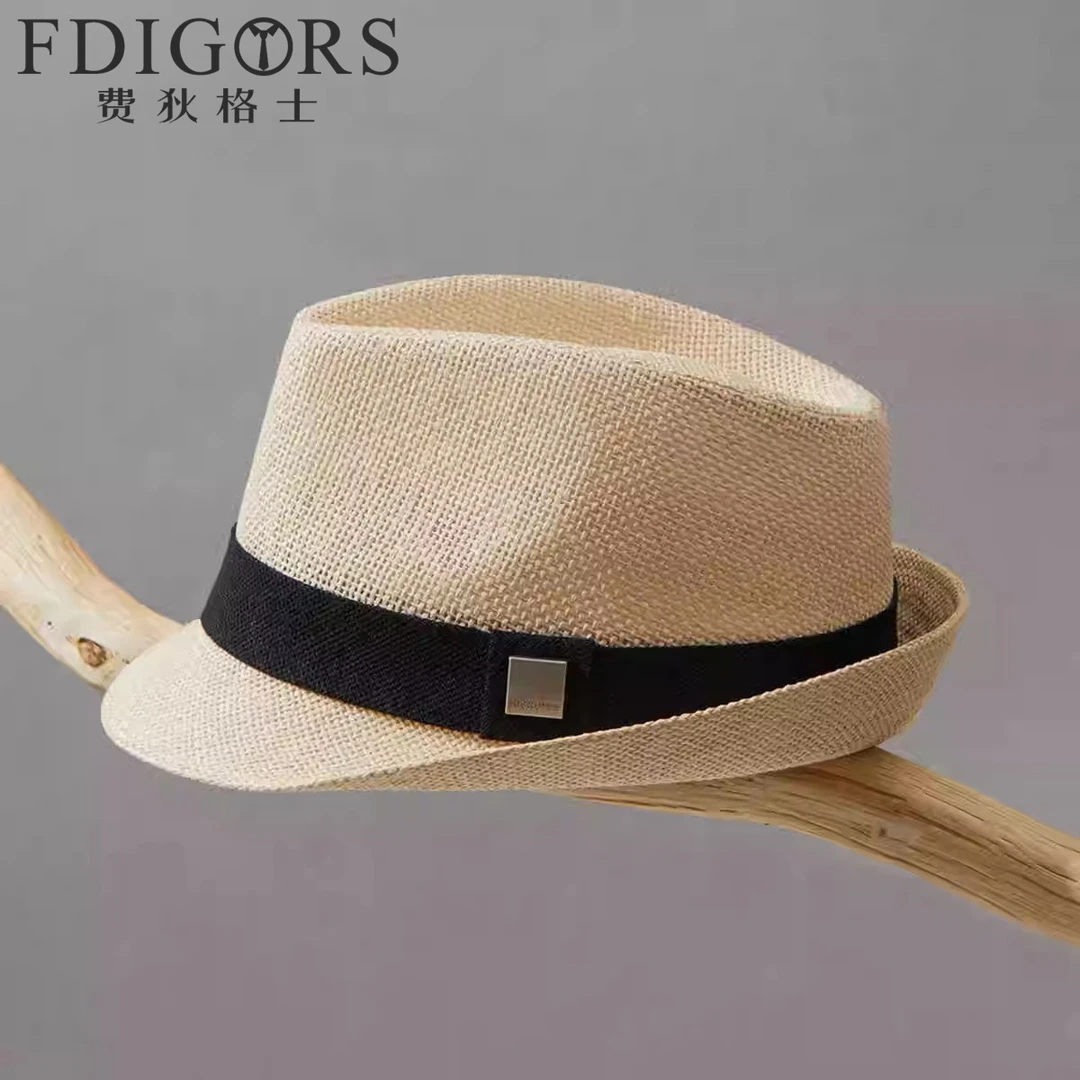 FDIGORS大头围草帽男款夏季英伦短沿时尚中老年爵士帽遮阳礼帽