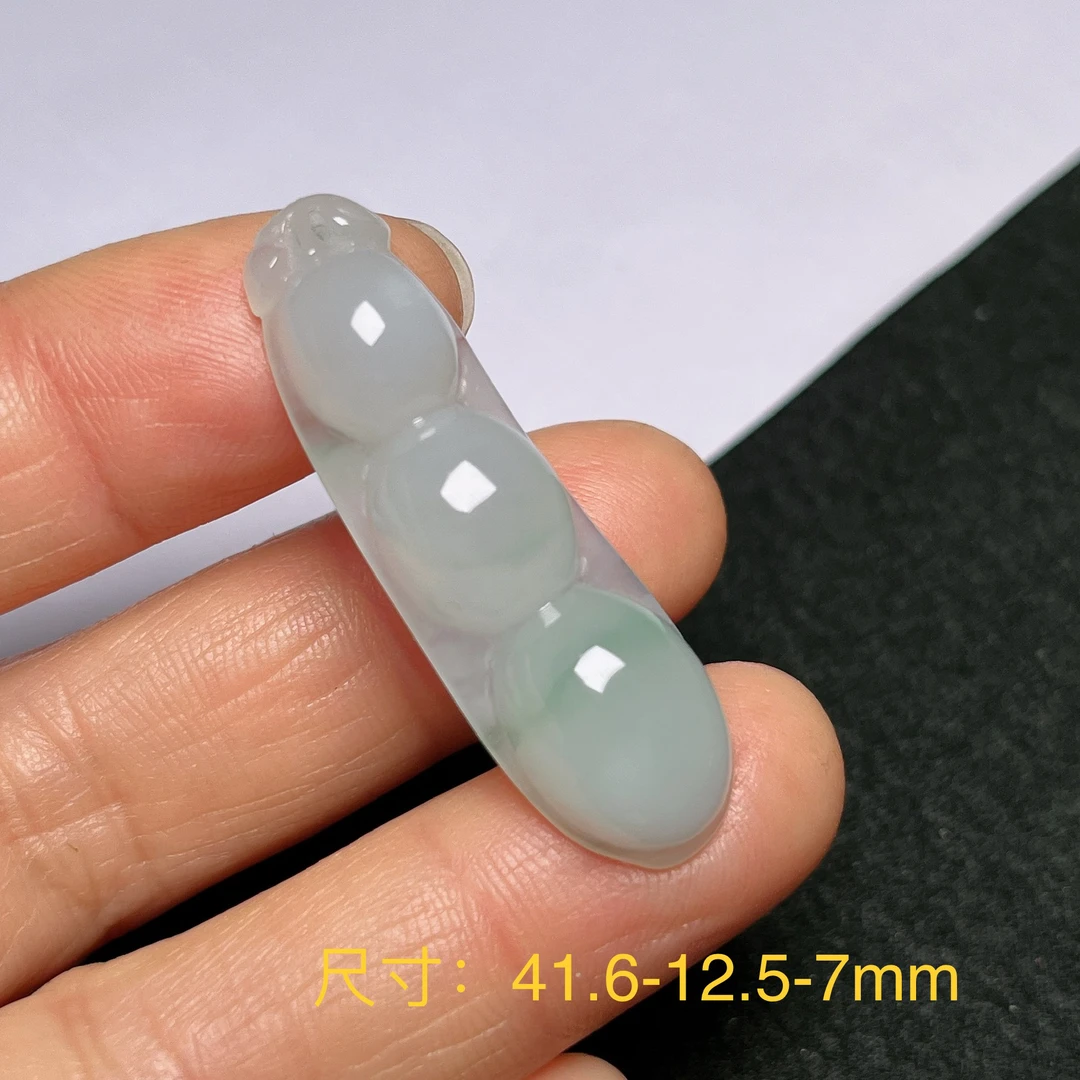 仁仁淘珠宝天然翡翠A货冰糯种飘兰花福豆连中三元吊坠挂件首饰