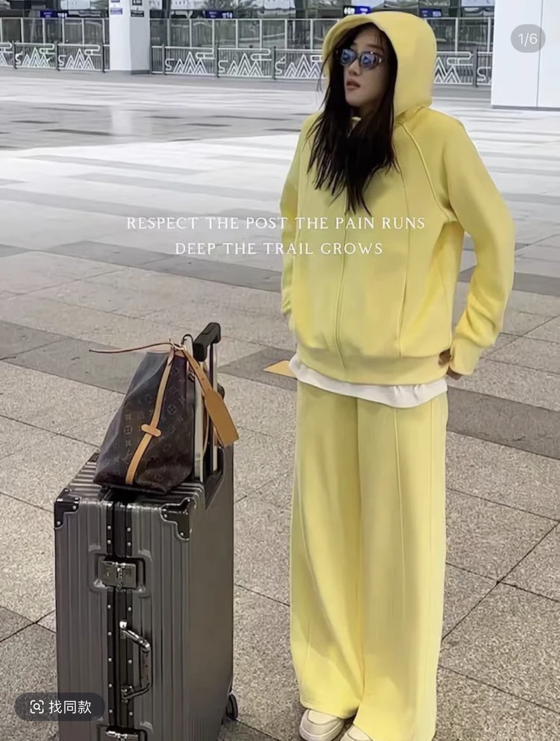 大码胖MM慵懒风休闲连帽长袖外套上衣加湾刀裤套装