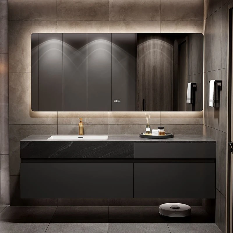 2025年新款现代浴室柜组合岩板橡木无缝陶瓷一体盆卫生间实木洗脸