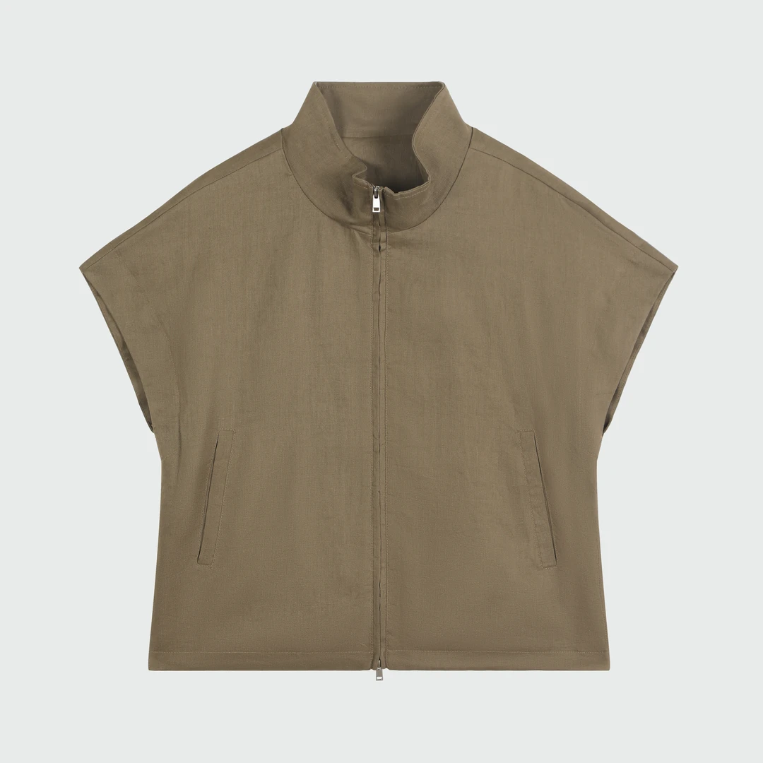 2025夏季100%亚麻拉链立领马甲女轻薄百搭马夹B729731S-A