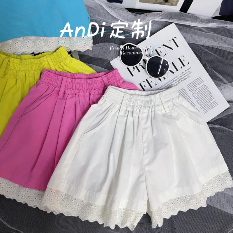 〖ANDI〗安迪订制女童夏季新款拼接花边时尚休闲短裤4193