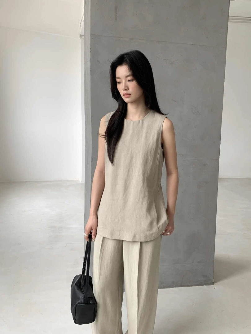 11371 气质无袖圆领上衣（天丝+亚麻）（可与11383一套搭配）