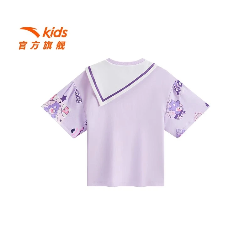安踏儿童女小童针织短袖衫透气亲肤女宝校园风纯棉短袖362529109