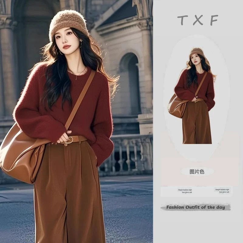 安可红色加厚针织软糯毛衣女装2025年新款深秋初冬穿搭本命年上衣